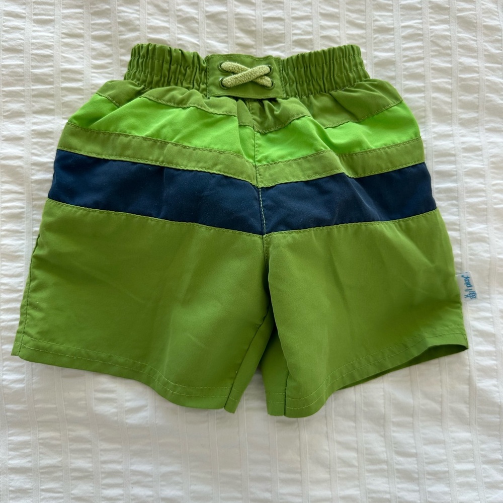 iPlay Vibrant Green and Navy Swim Shorts with Swim Diaper, Size 12M